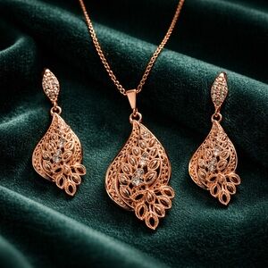 Elegant Rose Gold and Silver Teardrop Jewelry Set